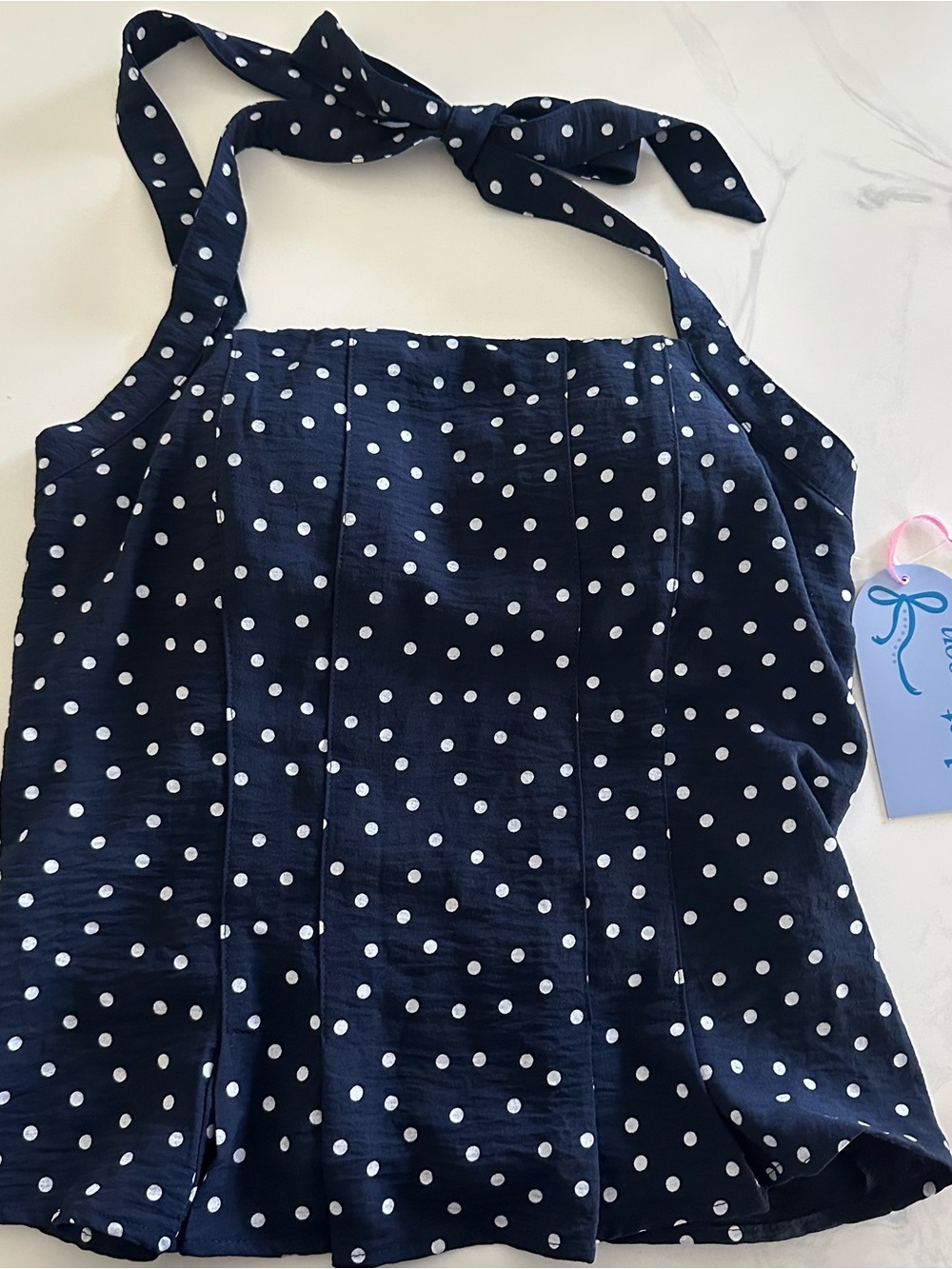 Velvet Navy and White Polka Dot Halter Y2K Top Blouse